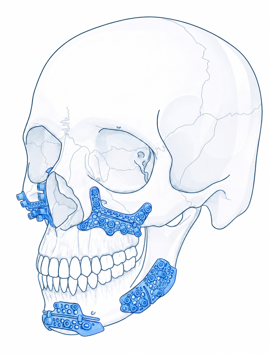 Lateral skull with patient specific orthognathic guide and fixation design